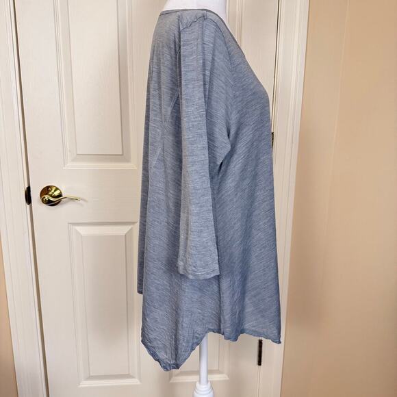 Eileen Fisher Gray Asymmetrical Hem Tunic Top 3/4 Sleeves Silk Cotton Blend EUC - Picture 2 of 8